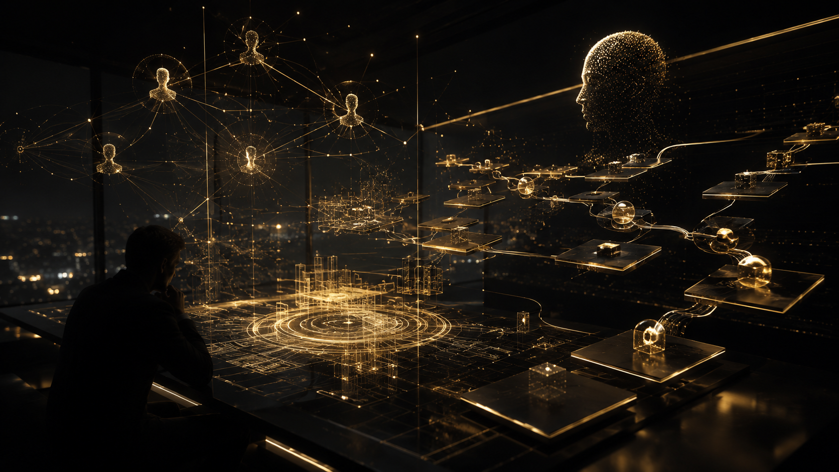 Futuristic control centre with holographic displays