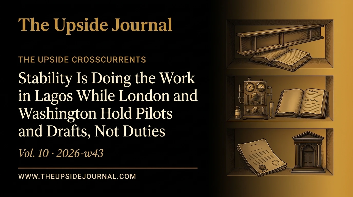 Stability Is Doing the Work in Lagos While London and Washington Hold Pilots and Drafts, Not Duties